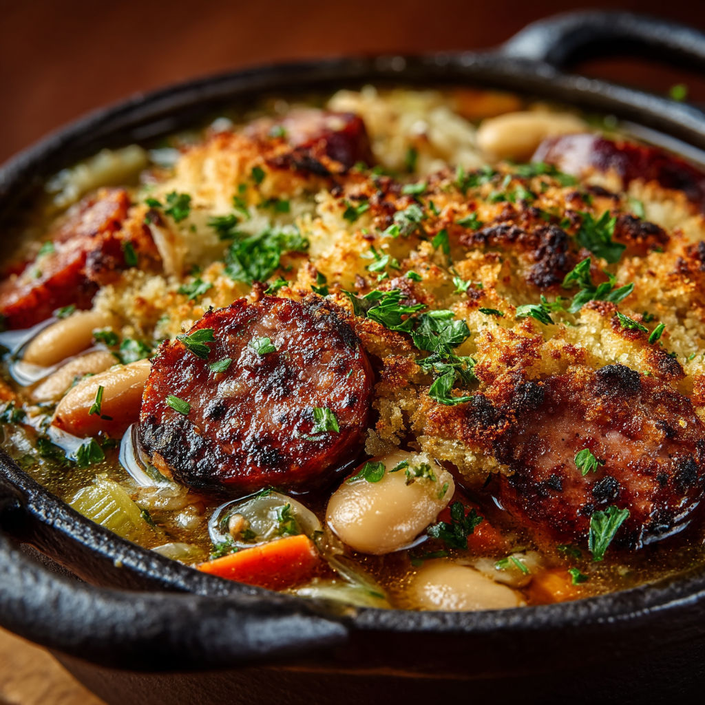 Une soupe avec des légumes et des fruits de mer.