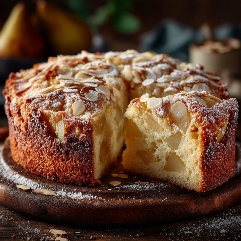 Une portion de gâteau moelleux aux poires.