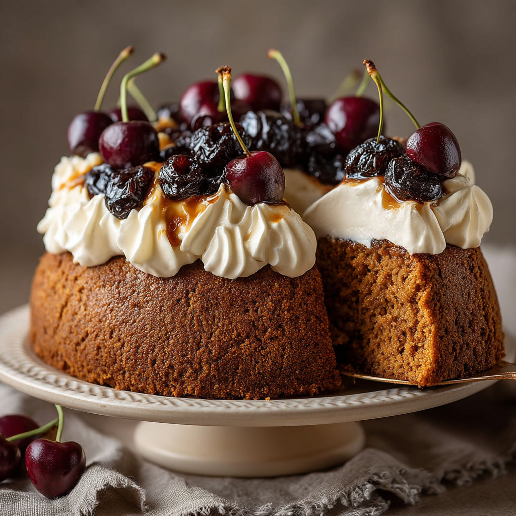 Une tarte aux cerises et au chocolat sur un plateau.