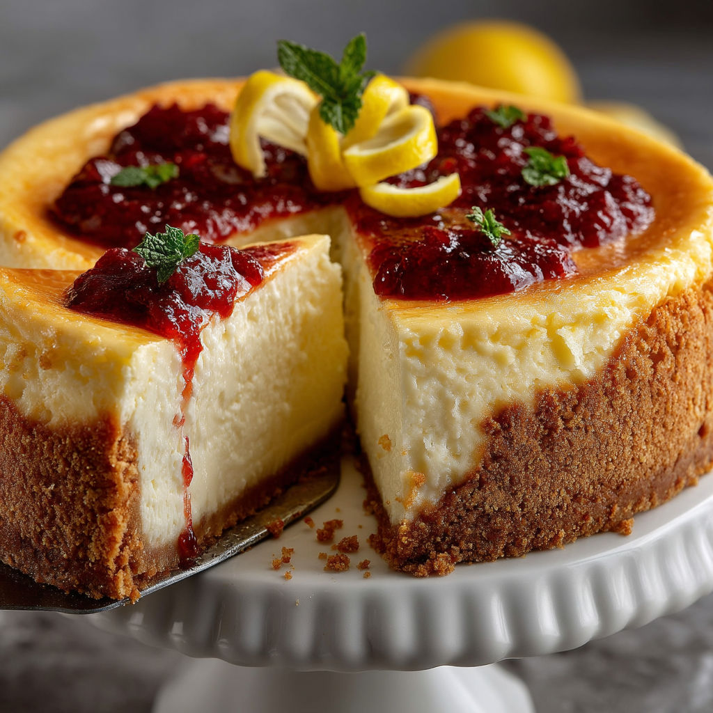 Une portion de cheesecake New-Yorkais avec des fruits rouges.