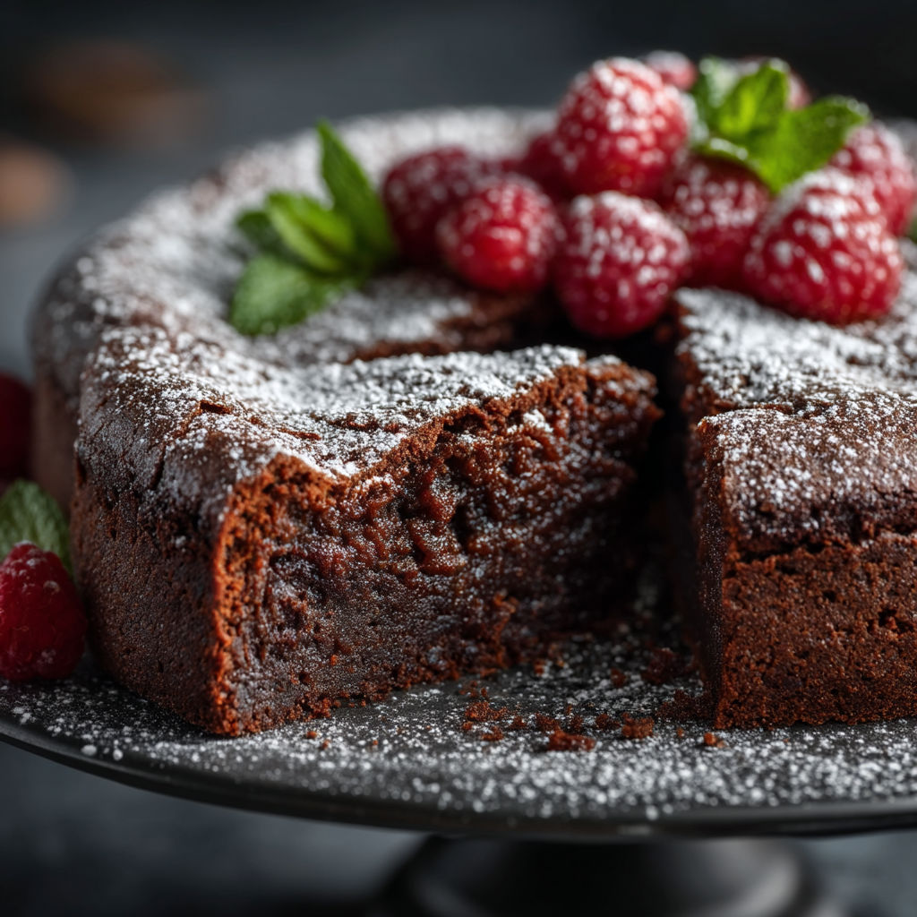 Une tarte au chocolat avec des fraises sur le dessert.