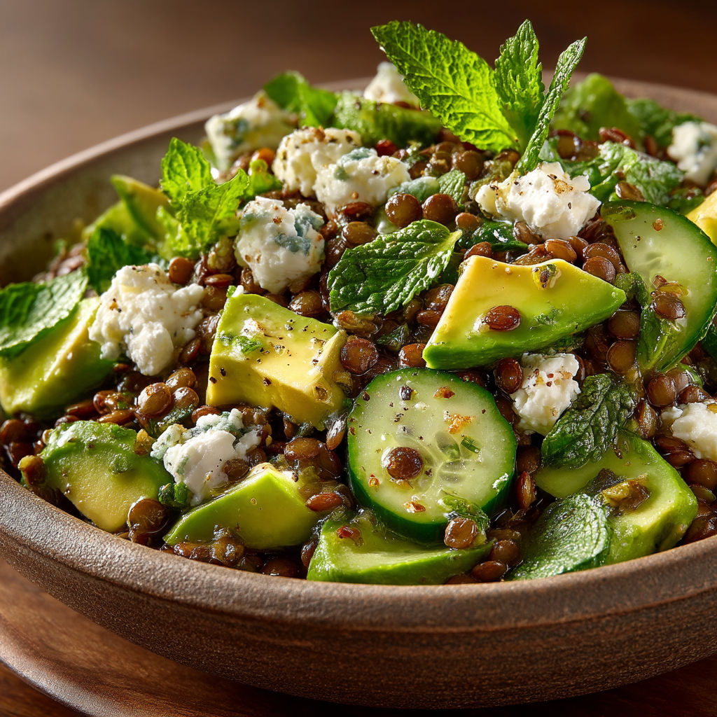 Salade de lentilles et avocat.
