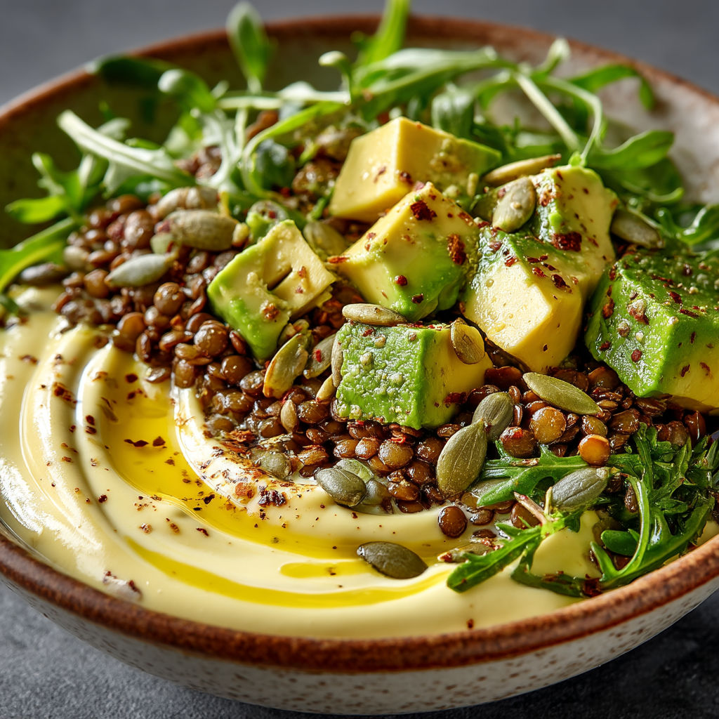 Salade lentilles avocat & sauce yaourt.
