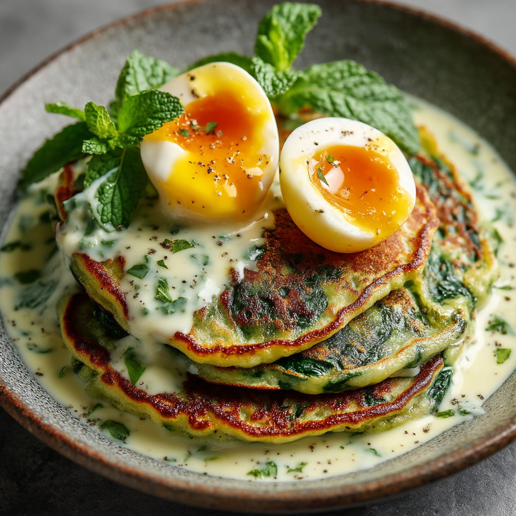 Une pâte brune avec des œufs et des herbes.