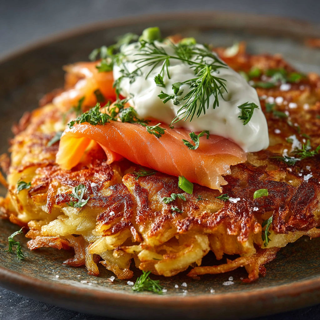 Une pâte de pommes de terre avec du fromage et du saumon.