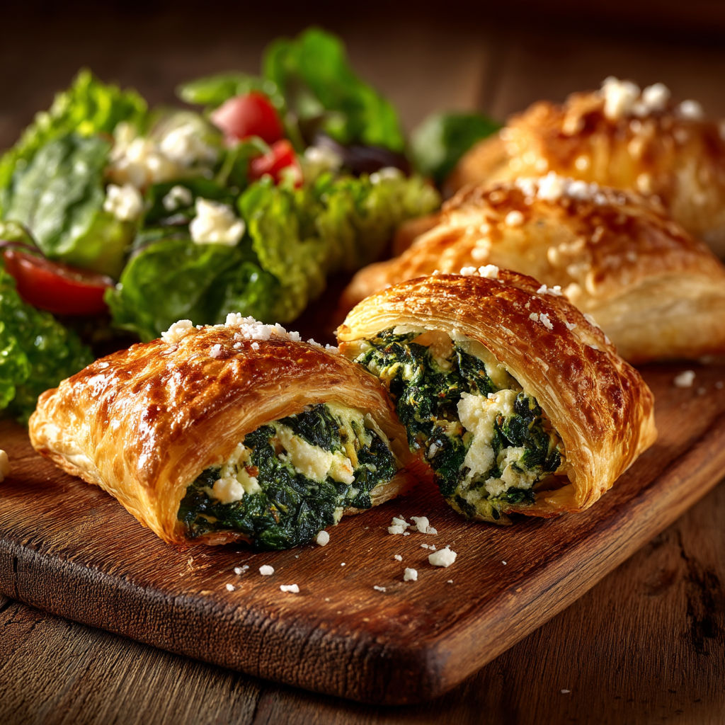 Une salade de laitue et des tomates, accompagnée de pains au chocolat.