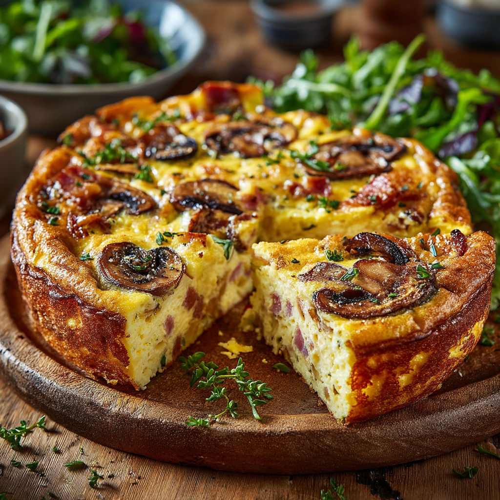 Une frittata aux champignons et jambon.