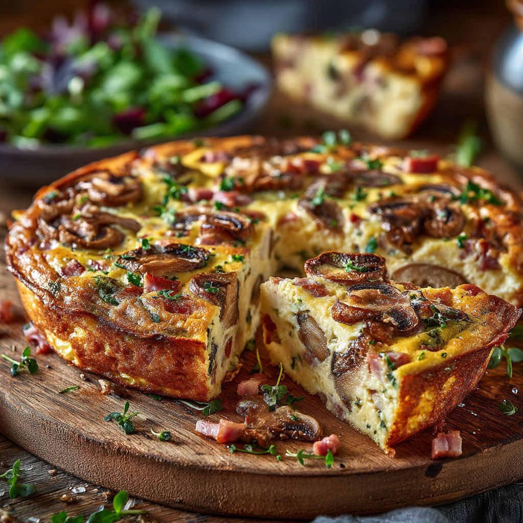 Une frittata aux champignons et jambon.