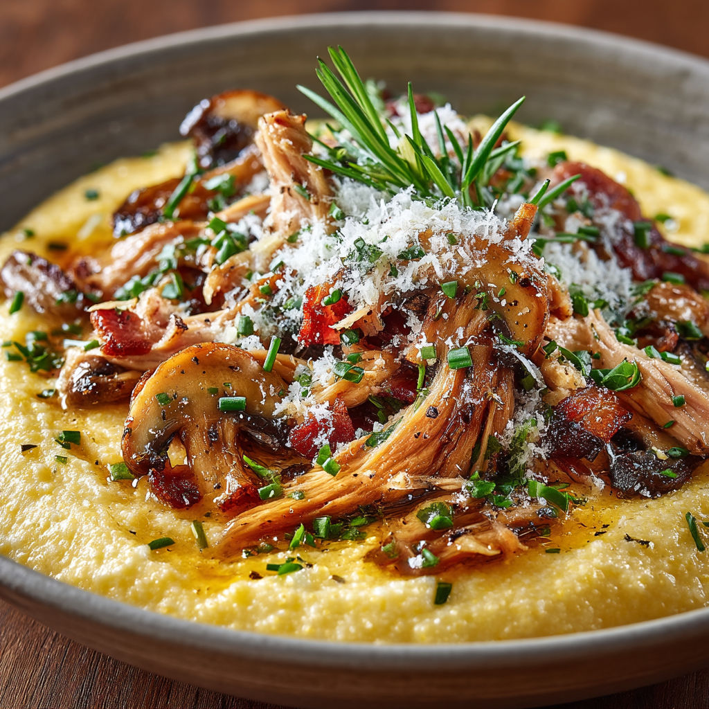 Polenta à la parisienne avec des légumes et des herbes.