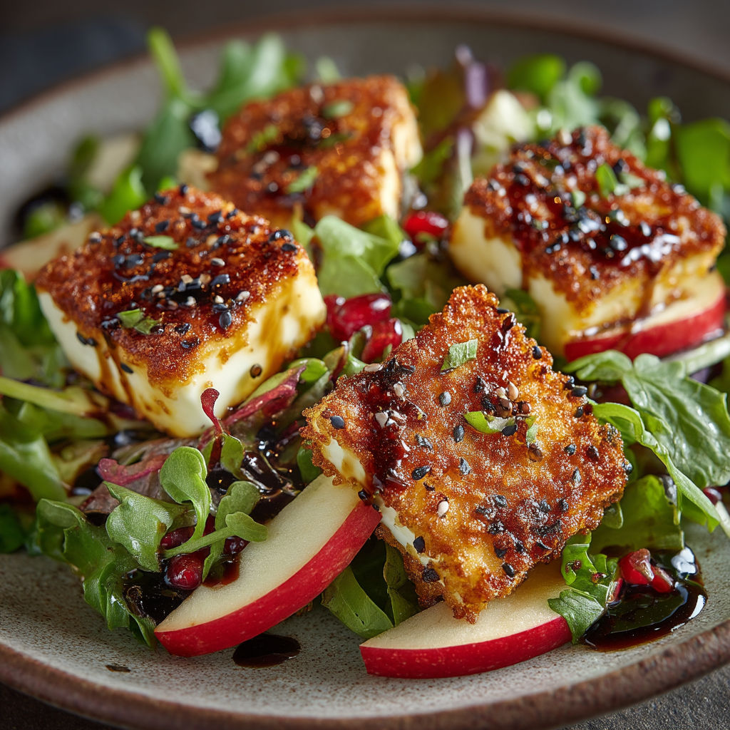 Salade de feta panée au sésame.