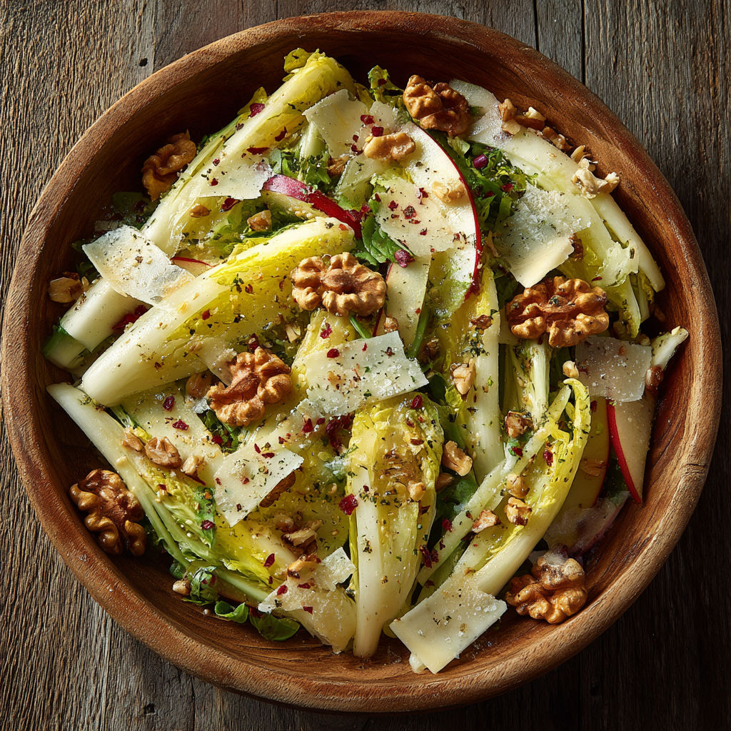 Une salade de laitue et de noix de cajou.