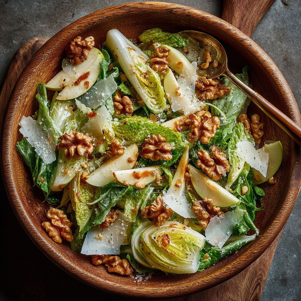 Une salade de laitue et de noix de cajou.