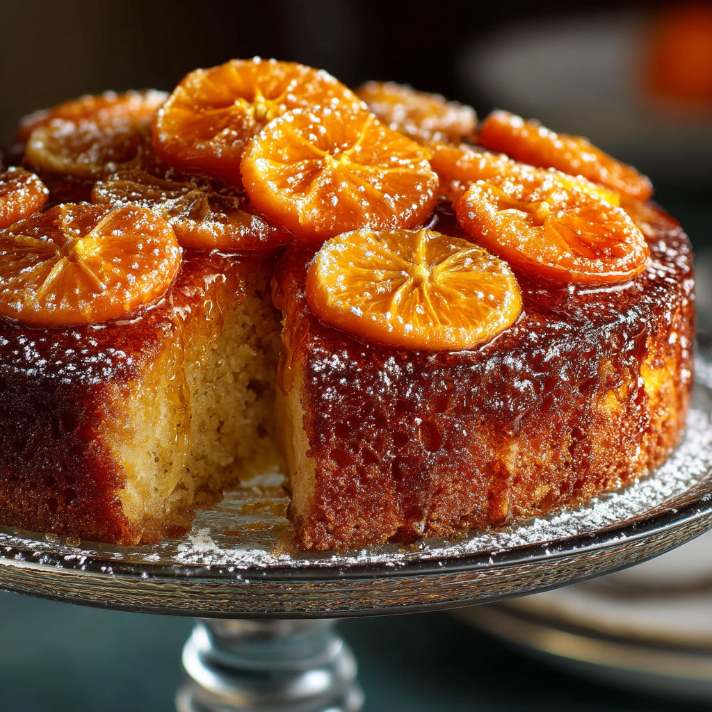 Une portion de gâteau renversé aux clémentines.