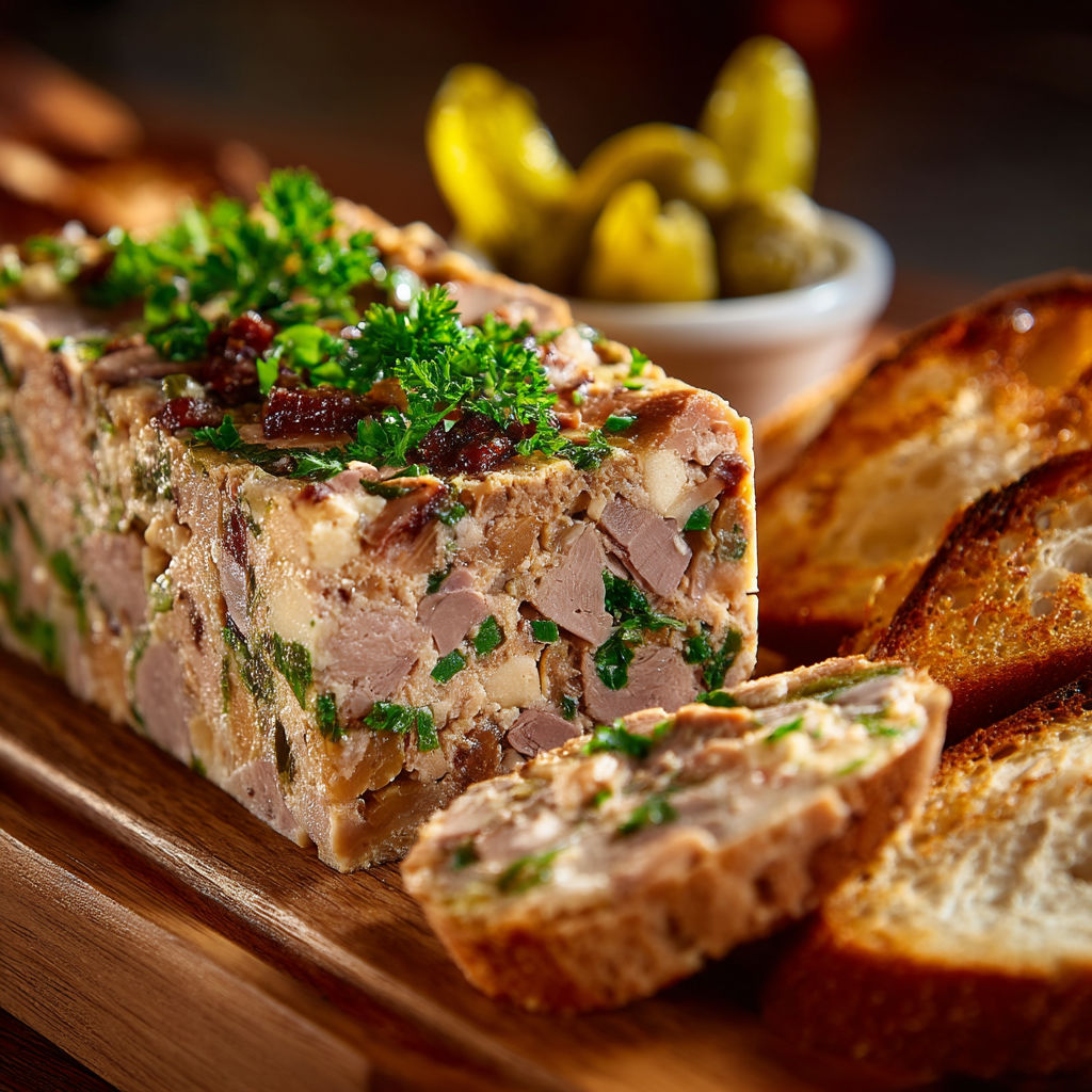 Une terrine de canard confit au foie gras.