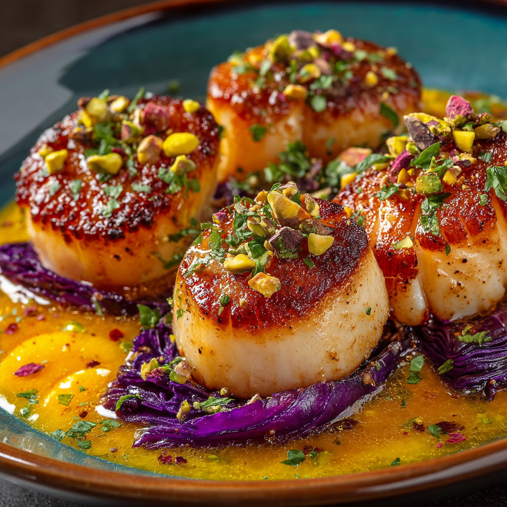 Un plat de fruits de mer avec des épinards.