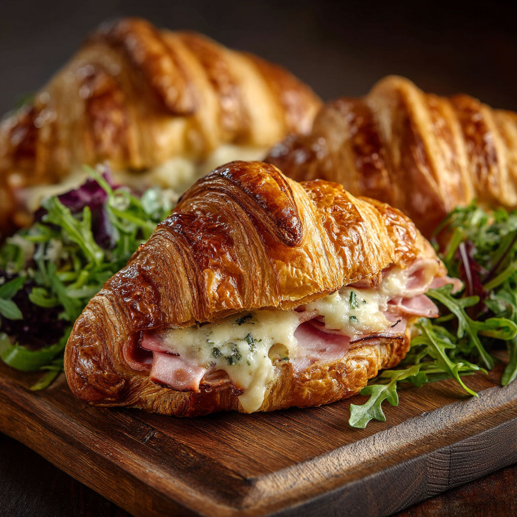 Croissant au fromage et salami.