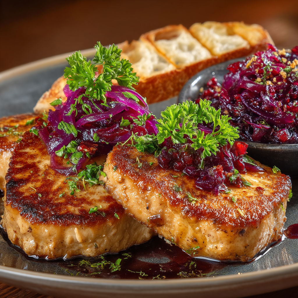 Foie gras et pickles d'oignon rouge.