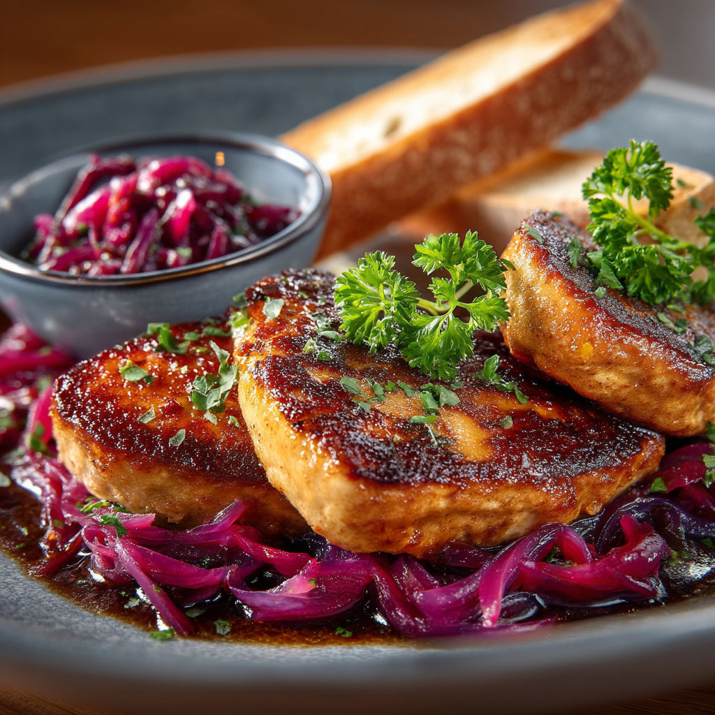 Foie gras et pickles d'oignon rouge.