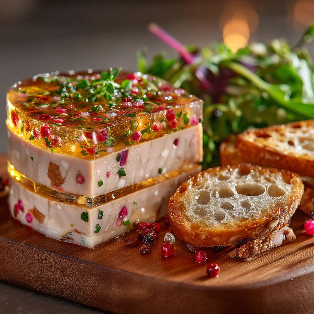 Une terrine de foie gras et céleri sur un plateau.