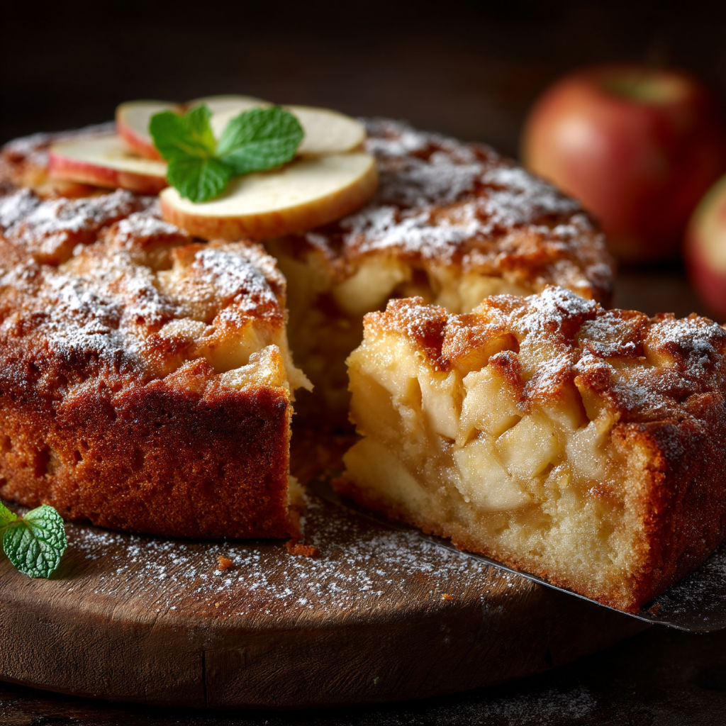 Une portion de gâteau moelleux aux pommes.