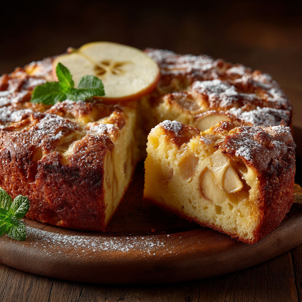 Une portion de gâteau moelleux aux pommes.