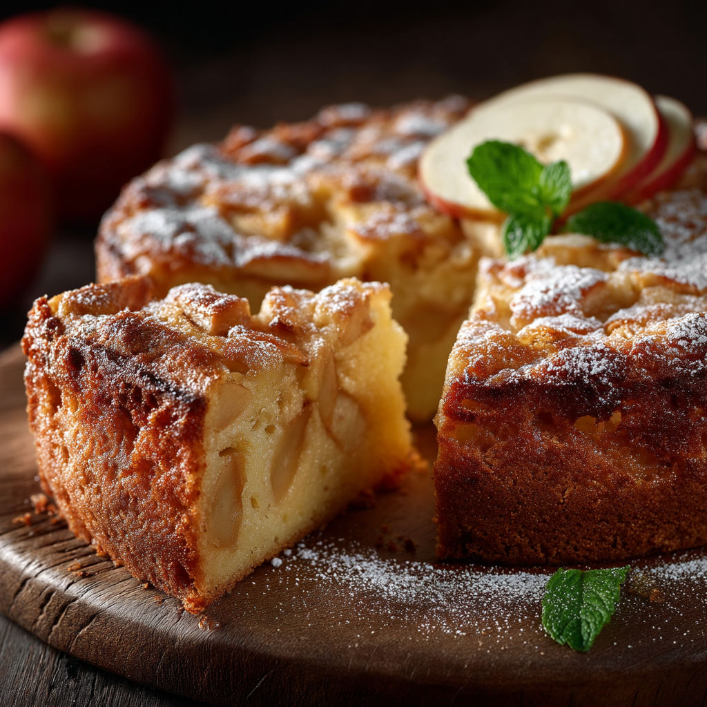 Une portion de gâteau moelleux aux pommes.