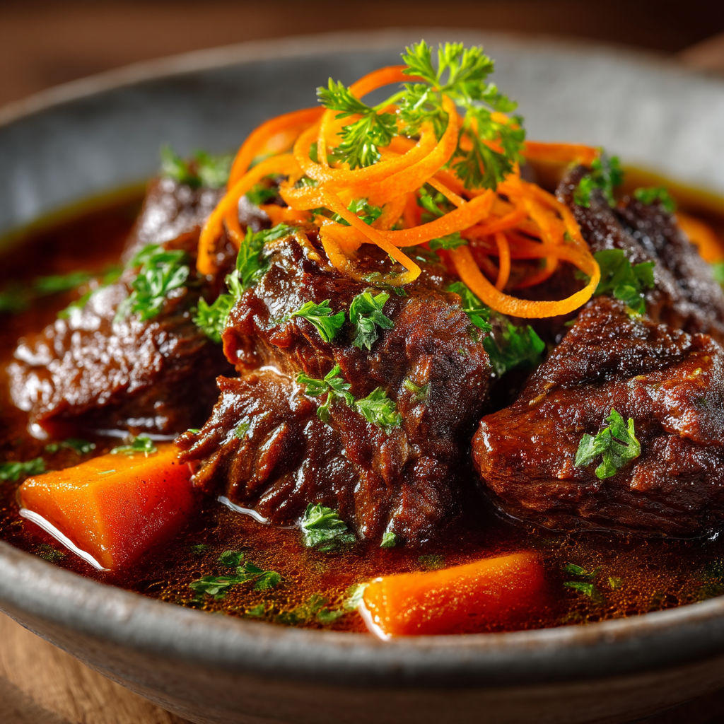 Un plat de viande avec des carottes et des herbes.