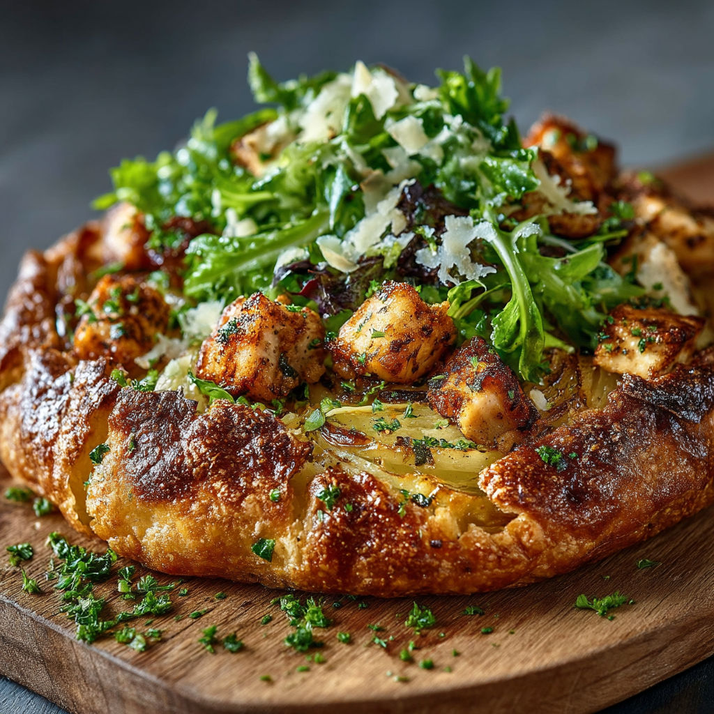 Une pizza avec des légumes verts.