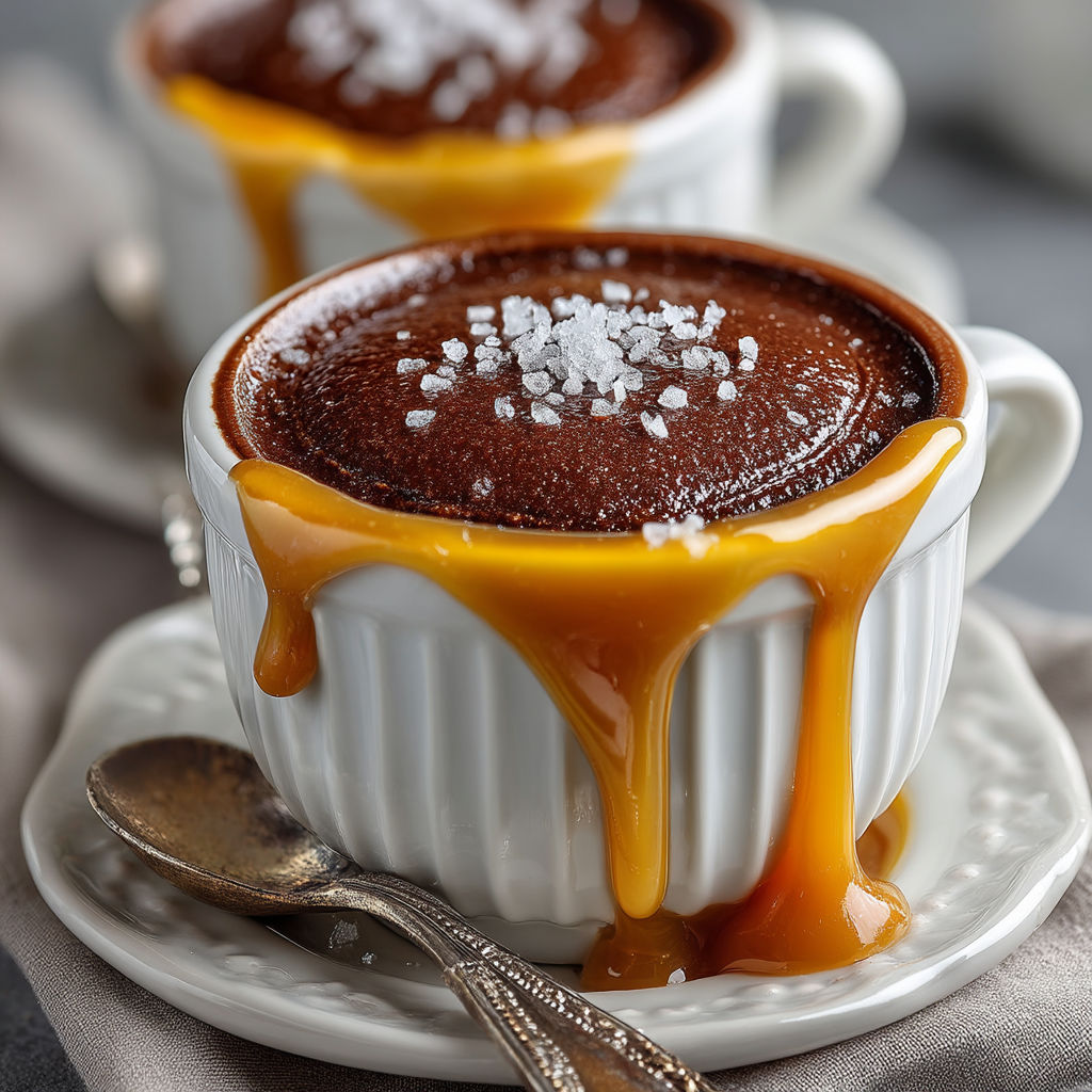 Une tasse de crème caramel avec des grains de sucre.