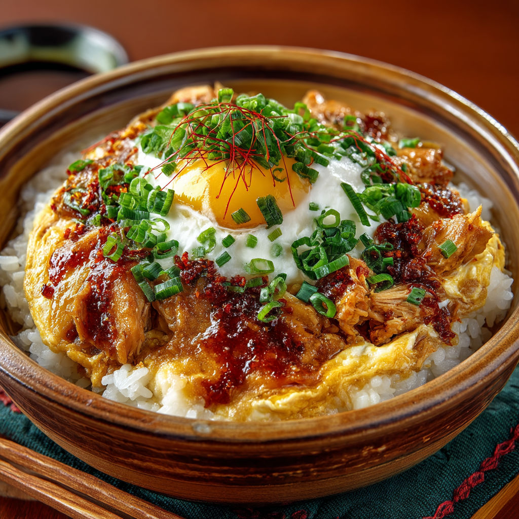 Omelette de poulet avec sauce soja et herbes.