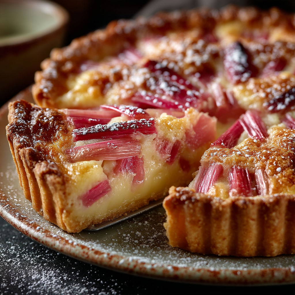 Une tarte à la rhubarbe sur un plateau.