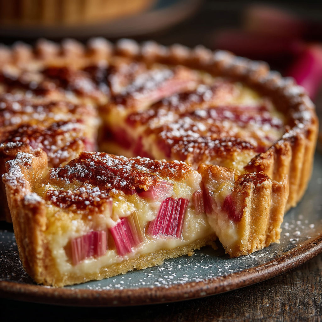 Une tarte aux fruits et au chocolat sur une plaque de verre.
