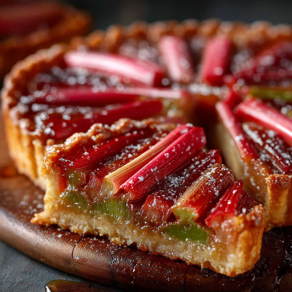 Une tarte aux baies de cranberry sur une planche de bois.