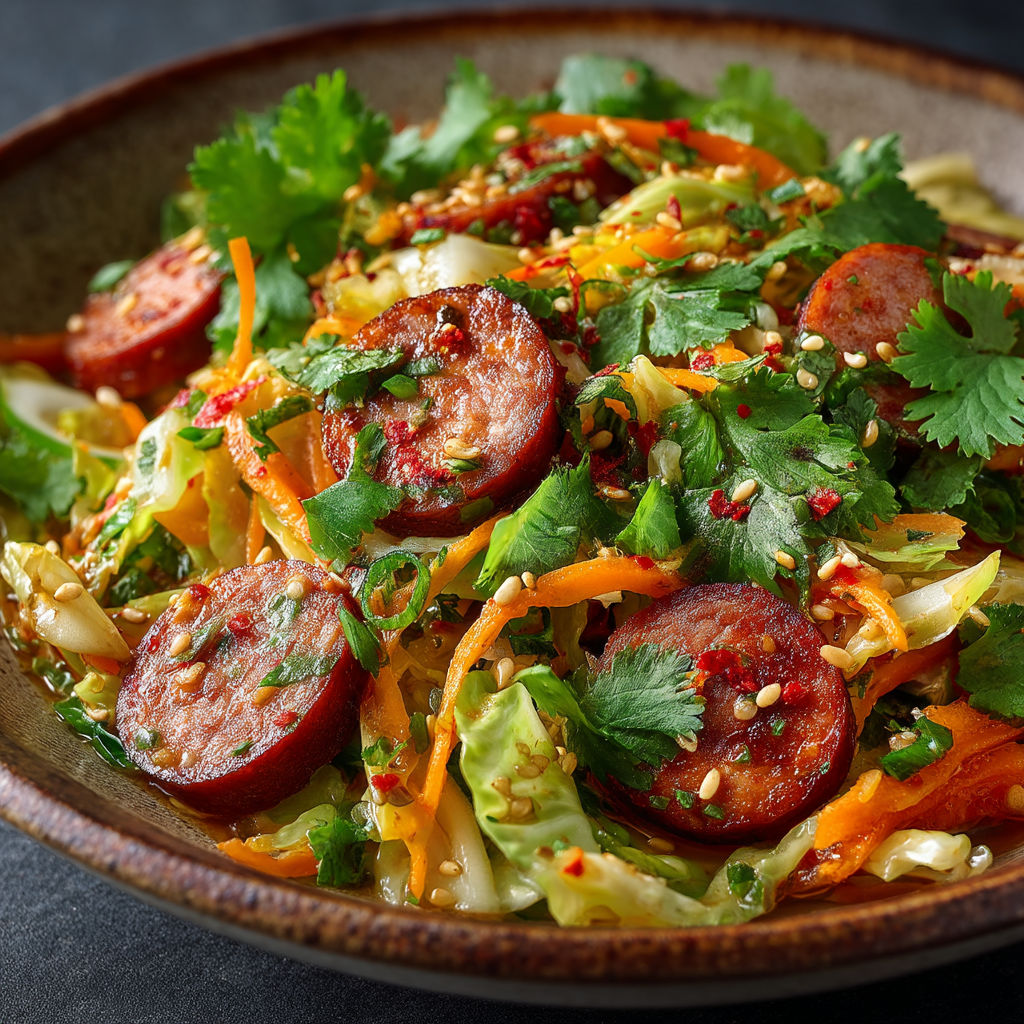 Une salade de chou et saucisses de Montbéliard.