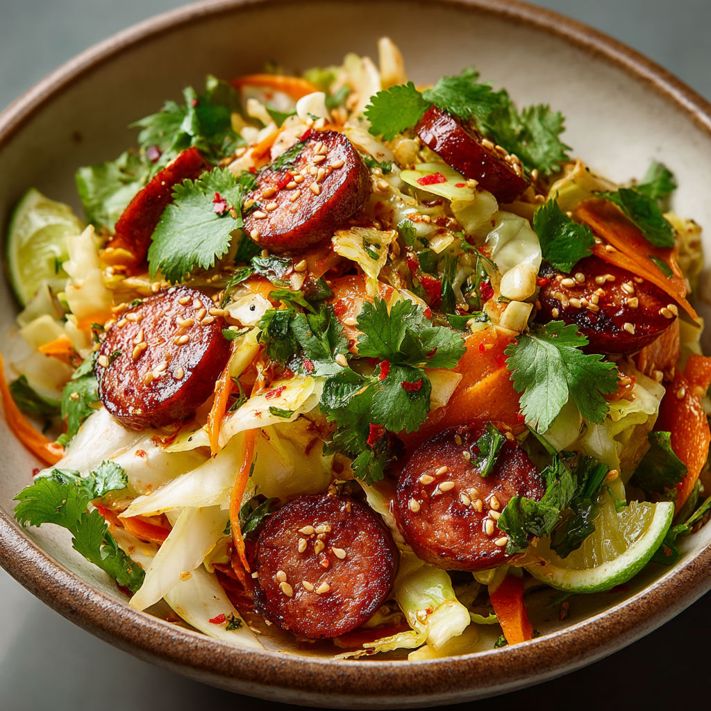 Une salade de chou et saucisses de Montbéliard.