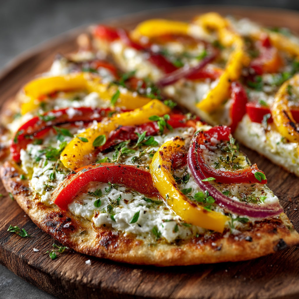 Une pizza colorée avec des légumes.