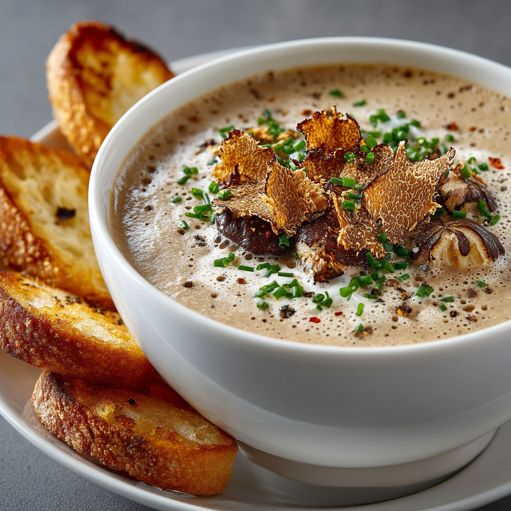 Une tasse de cappuccino de champignons au foie gras.