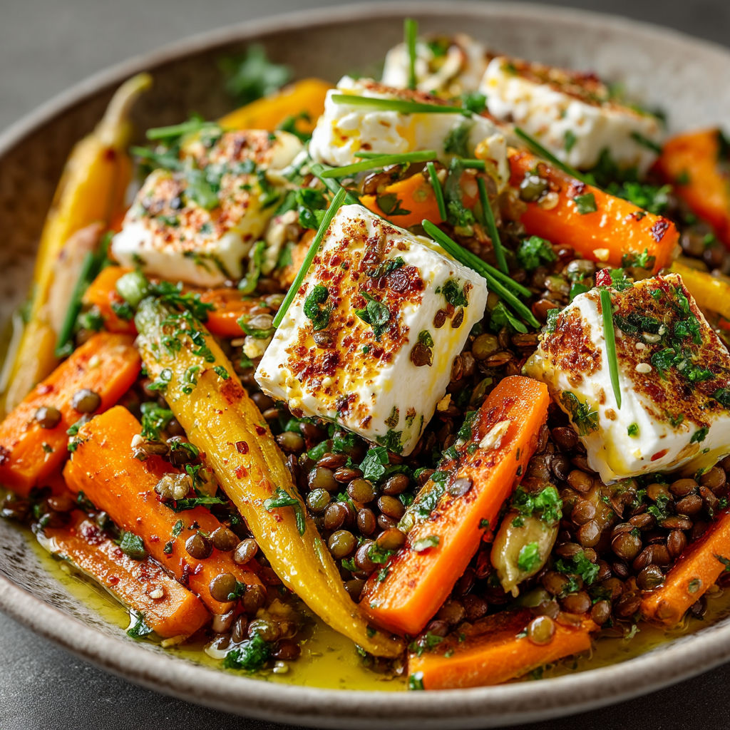 Une assiette de légumes grillés et de fromage.