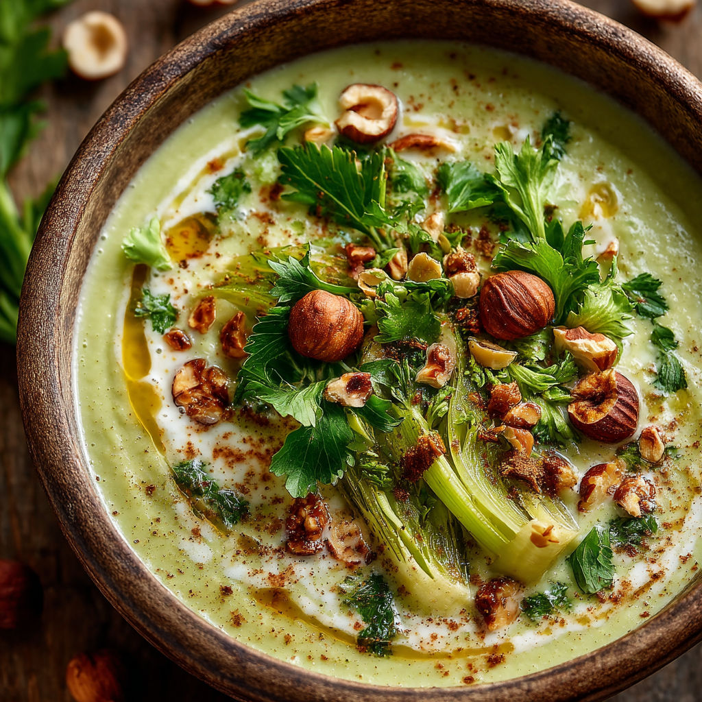 Ma recette de crème de lentilles, céleri et noisettes.