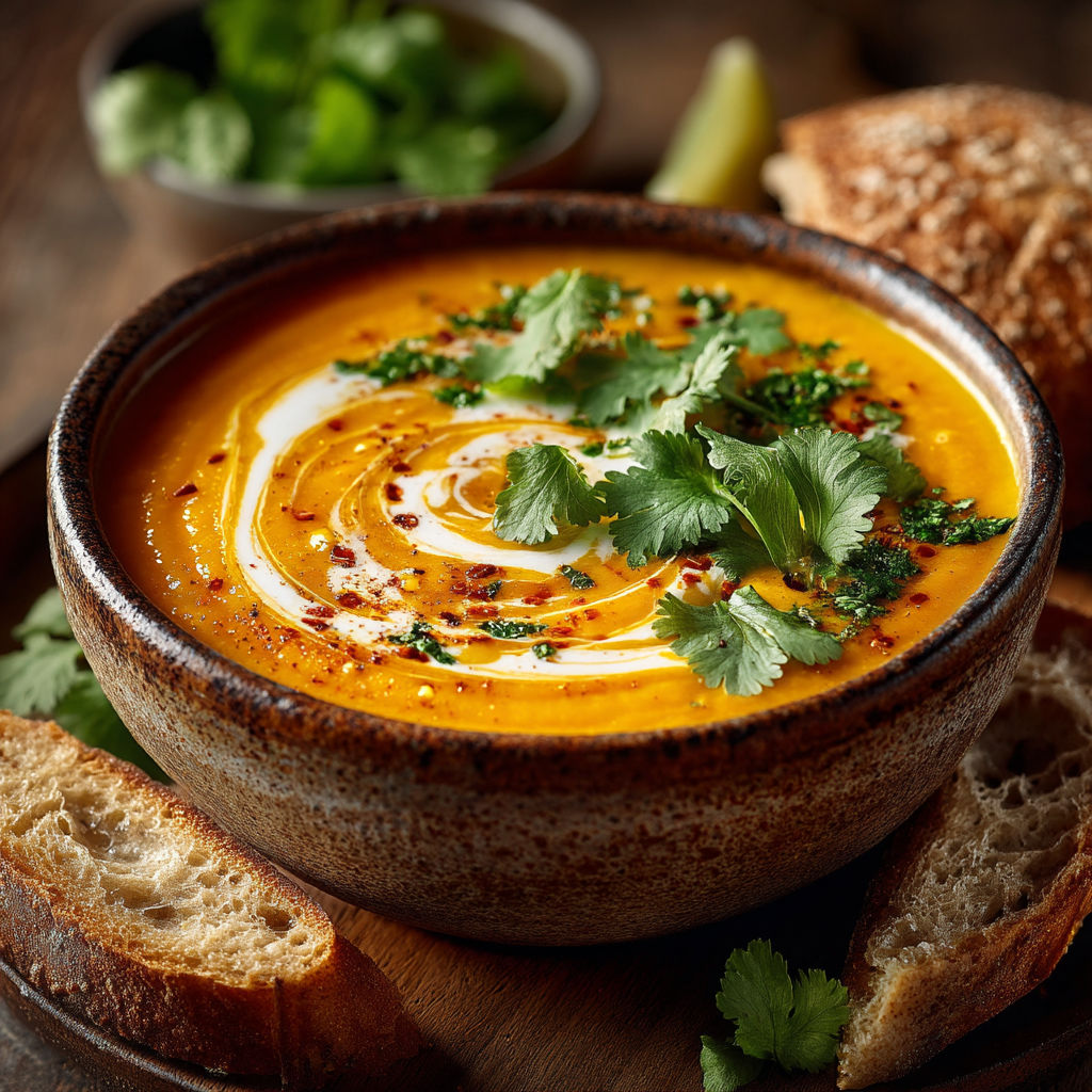 Une soupe chaude avec des herbes et des épices.