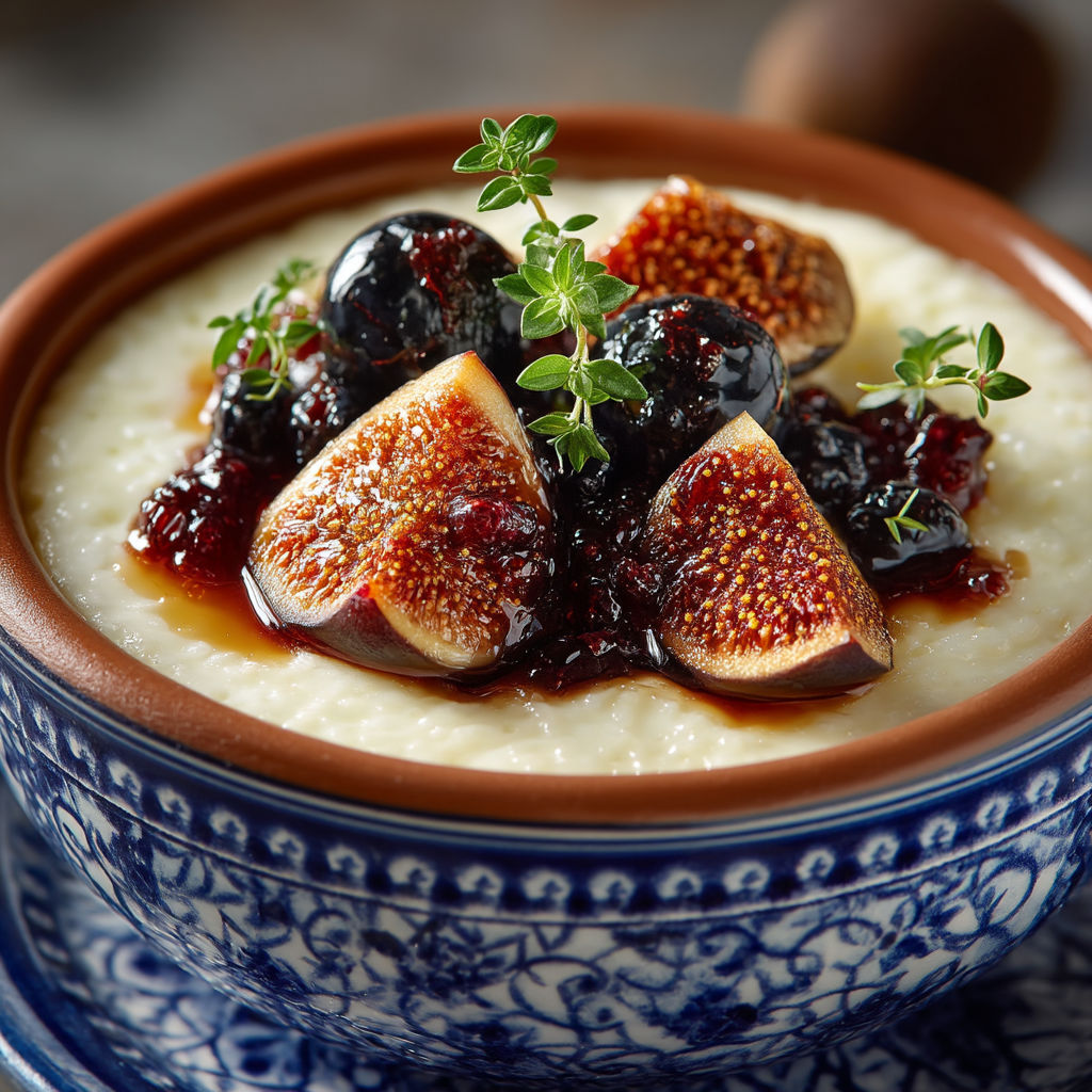 Riz au lait et fruits caramélisés.