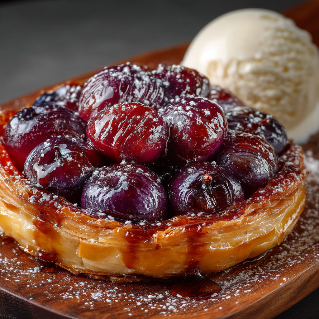 Une tarte tatin aux prunes.