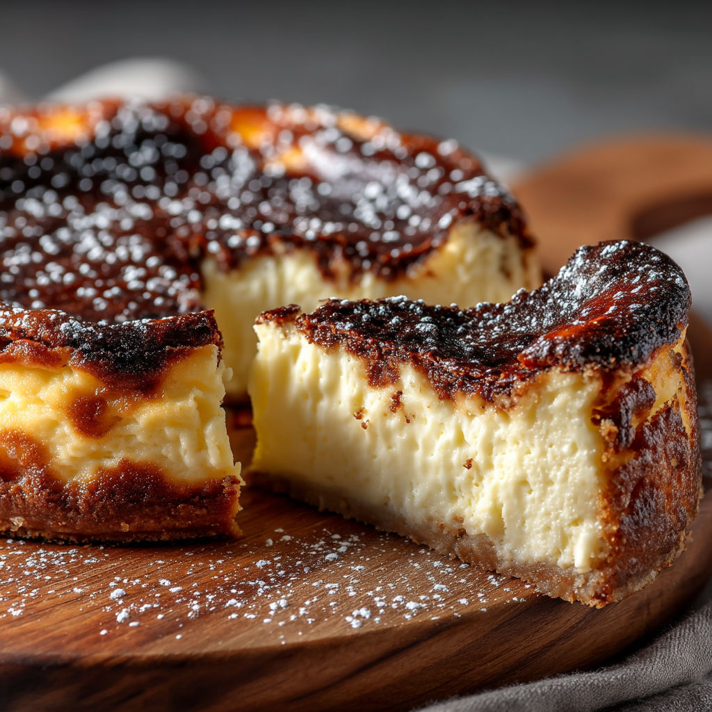 Une tarte au chocolat sur une planche de bois.