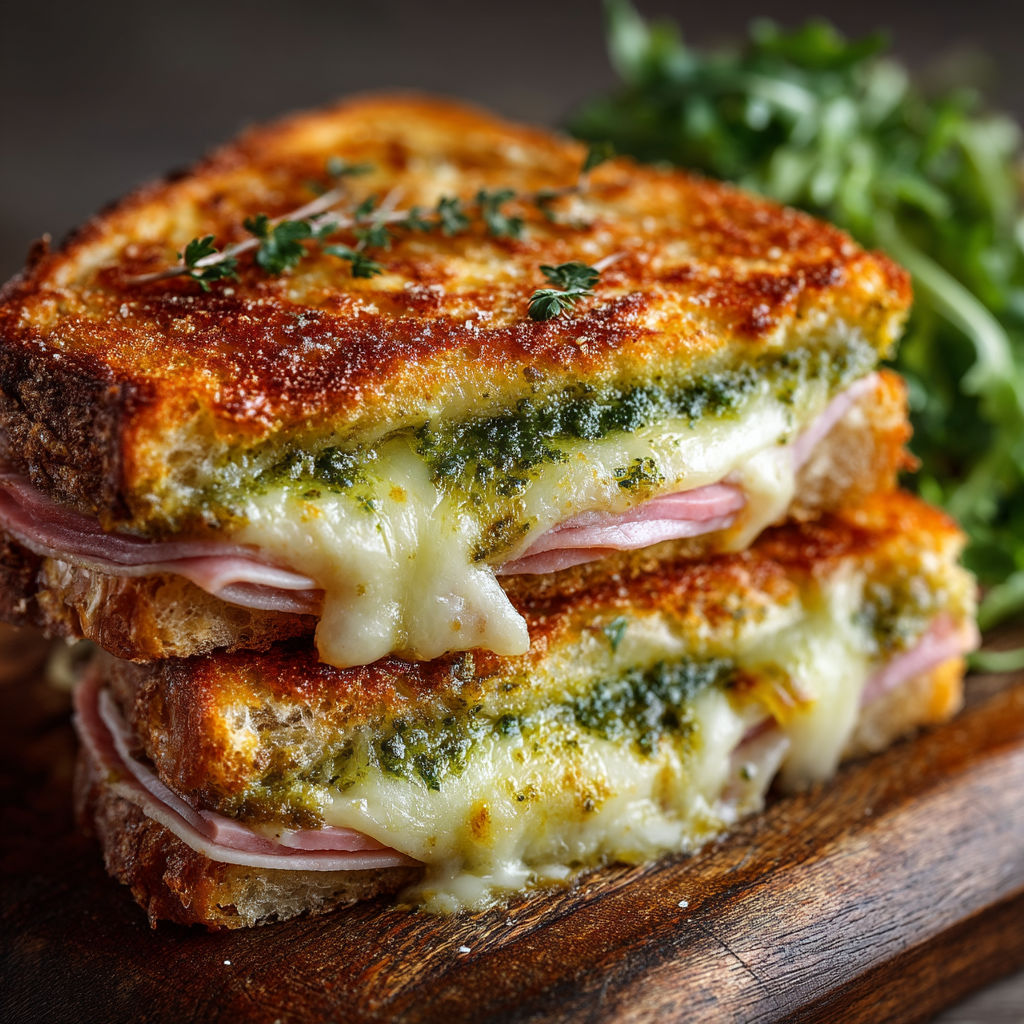 Une tranche de sandwich au fromage et aux herbes.