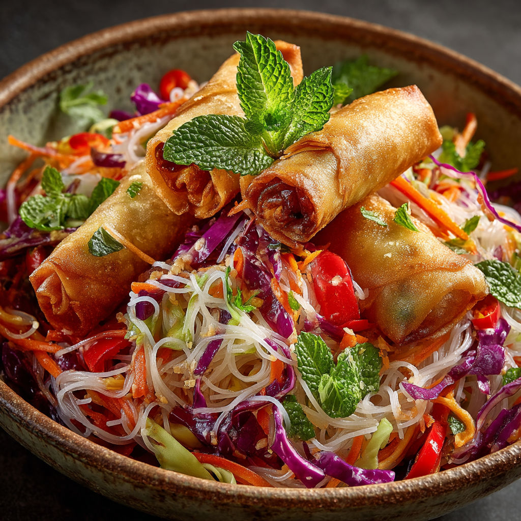 Une salade de noodles et de légumes.