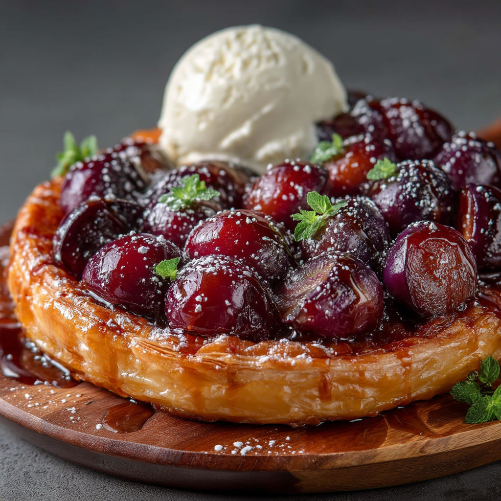 Une tarte aux cerises garnie de crème chantilly.