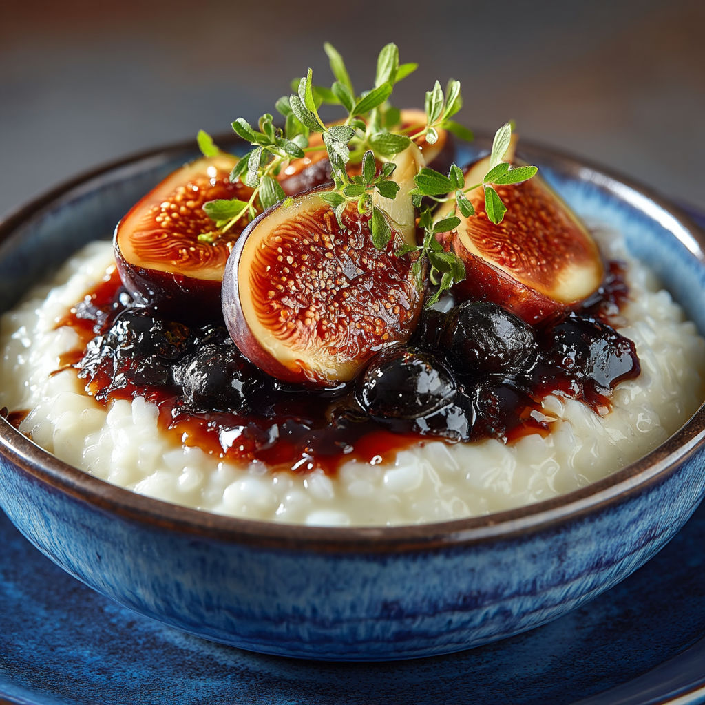 Une assiette de riz avec des fruits et des herbes.