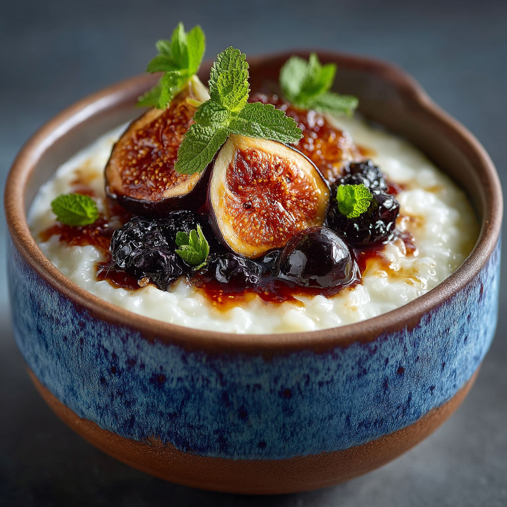 Une assiette de crème de fruits et de figues.