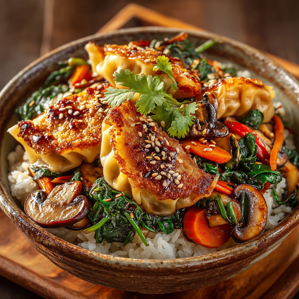 Bowl of food with vegetables and dumplings.