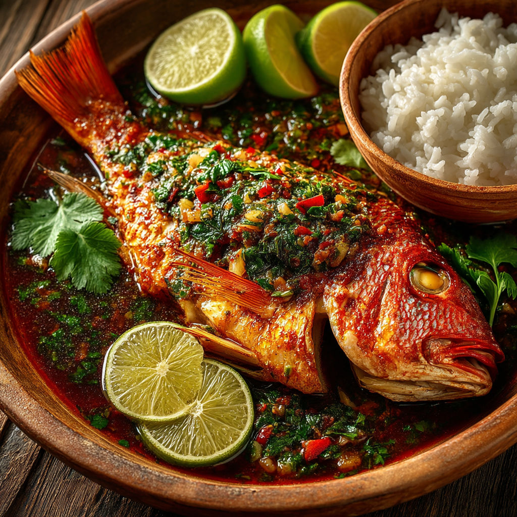 Poisson sauce chien avec des légumes.